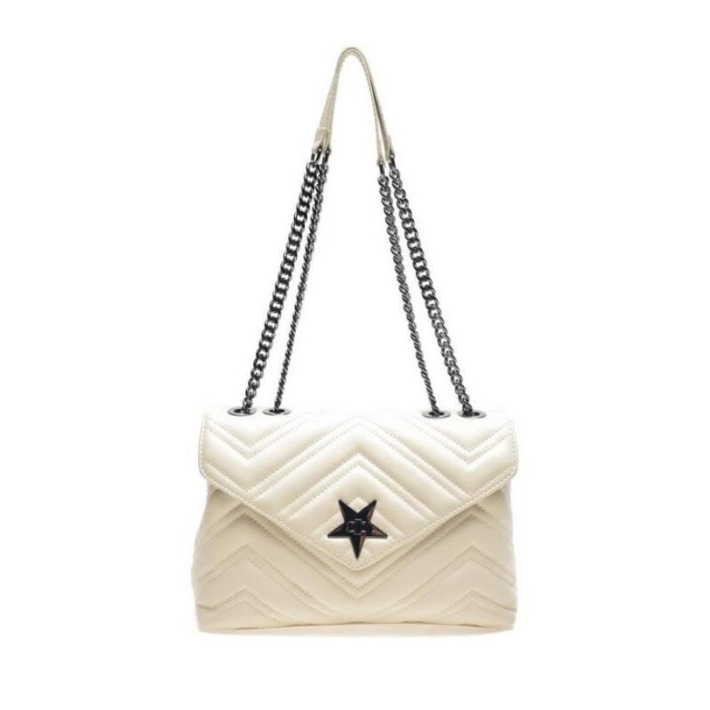 ISABELLA RHEA ITALIAN LEATHER QUILTED CREAM SHOULDER BAG